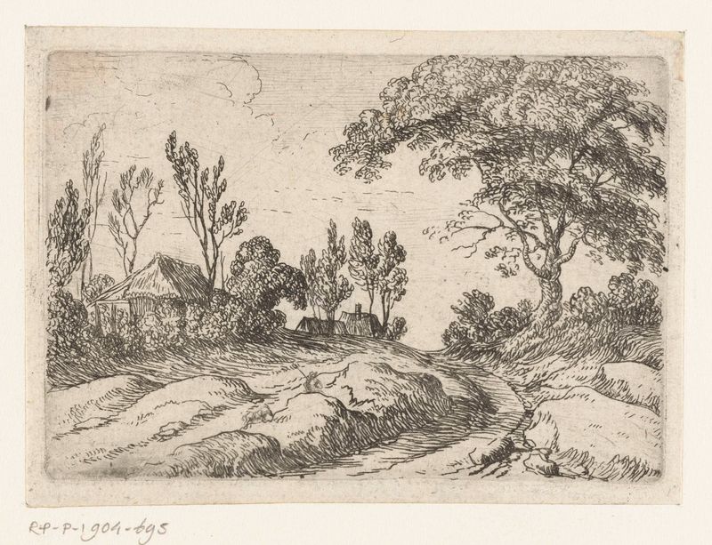 Etching by Lodewijk de Vadder depicting a large tree along a path