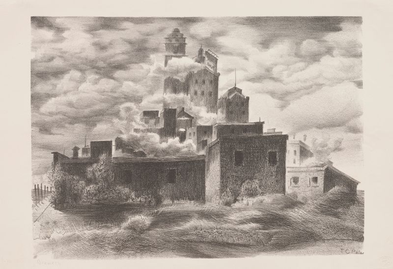 Brewery de Theodore Polos, una obra de modernismo que muestra una escena de cervecería bulliciosa.