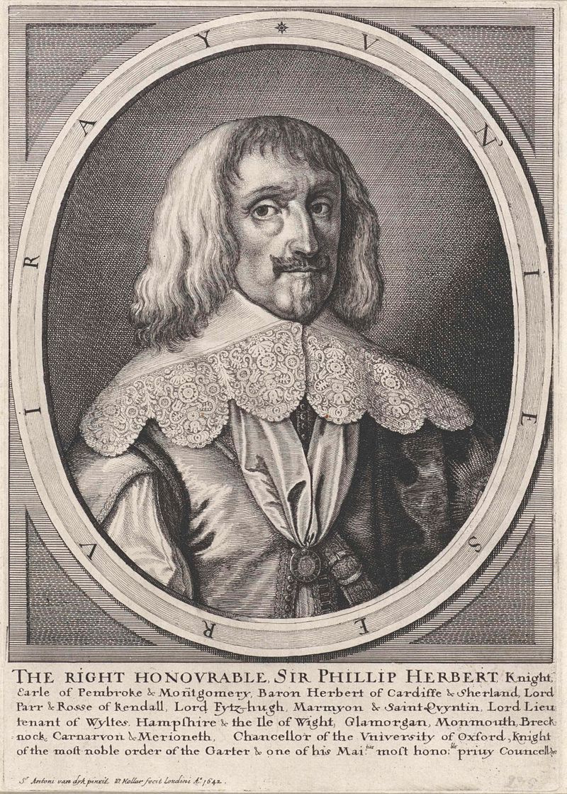 Gravura de Wenceslaus Hollar retratando Philip Herbert em traje escuro.