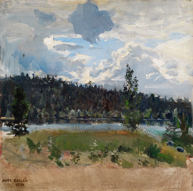 Light Behind The Clouds, oil on canvas by Akseli Gallen-Kallela, depicting a luminous sky with clouds.
