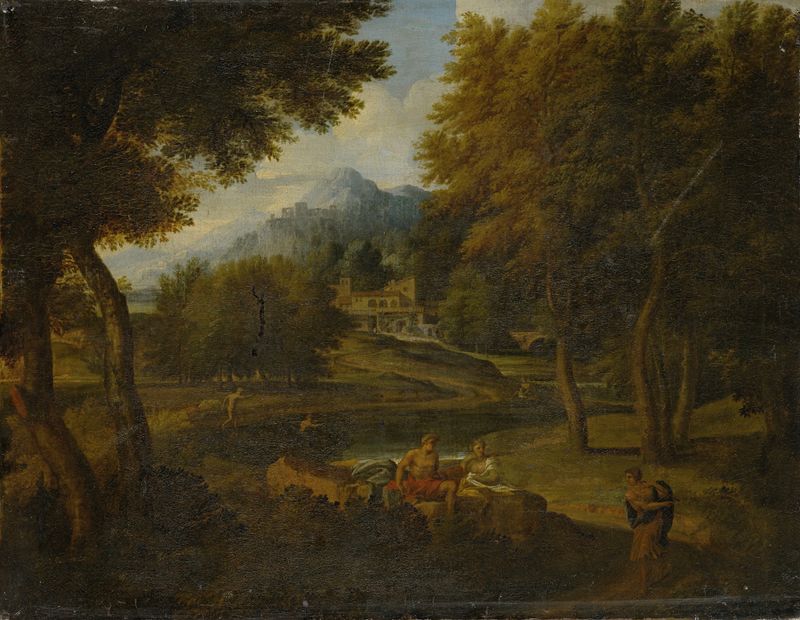 Landscape with Bathers, Romanticism, artista desconocido, río y bañistas en la naturaleza