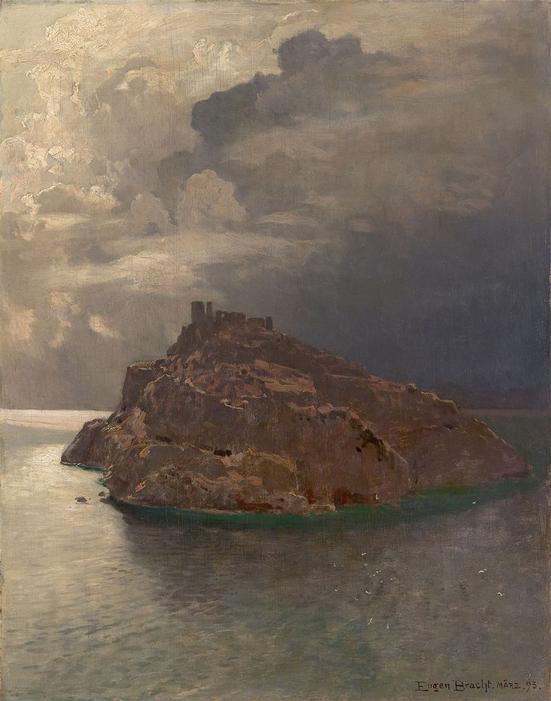 Isola di Bergeggi de Eugen Bracht, pintura al óleo que representa un paisaje de isla tranquilo.