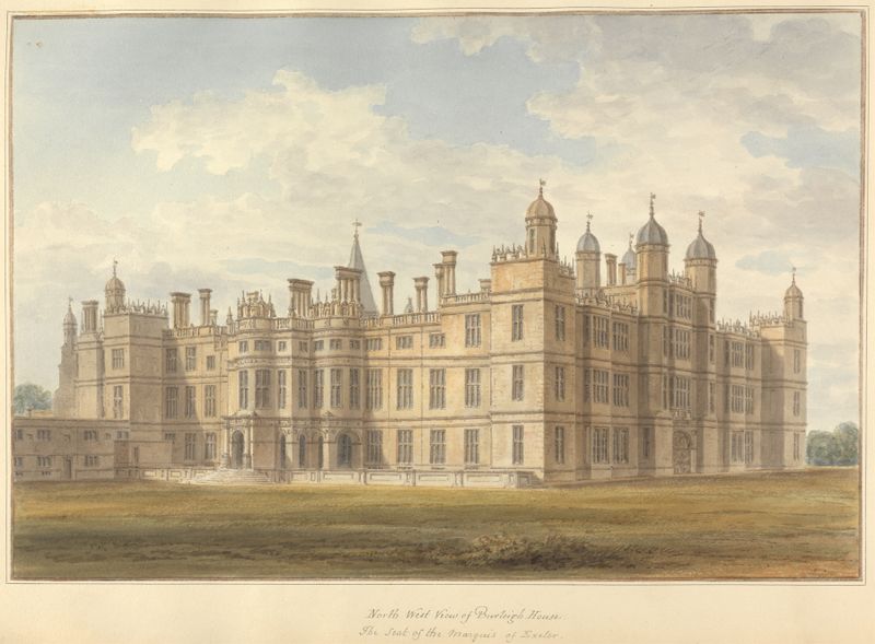 Vista noroeste de Burleigh House de John Buckler, óleo