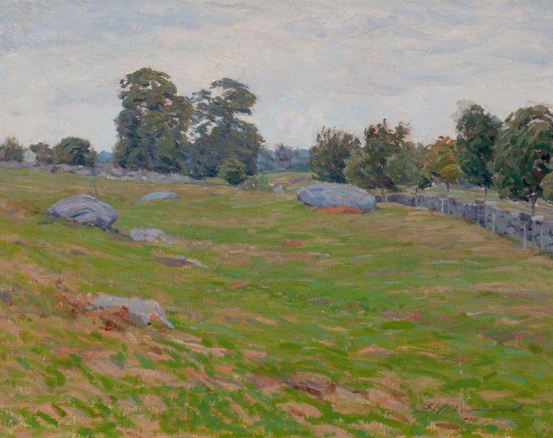 Paisaje con verdes vibrantes y flores silvestres de Edward Herbert Barnard, impresionismo