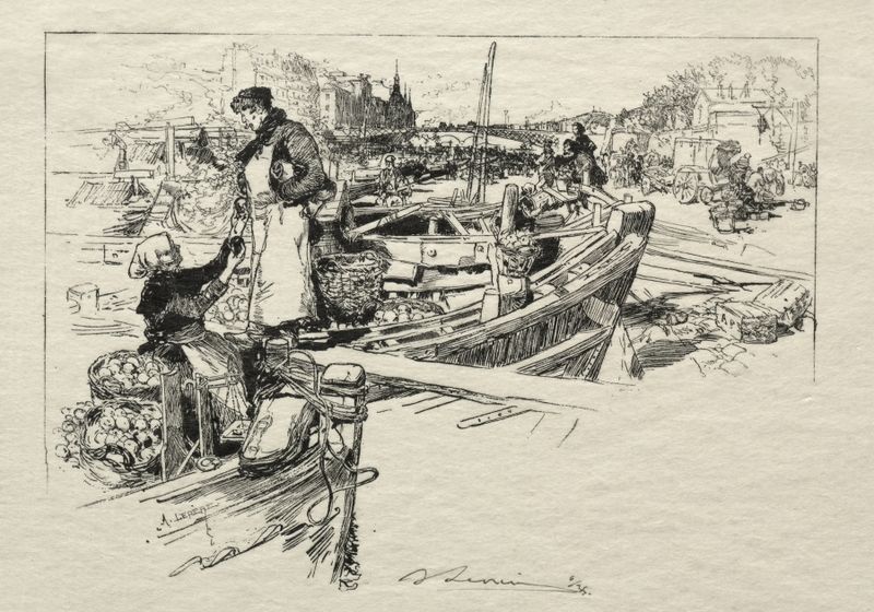 Naturaleza muerta de manzanas en Le Marché aux Pommes, No. 1 de Auguste Louis Lepère, pintura al óleo