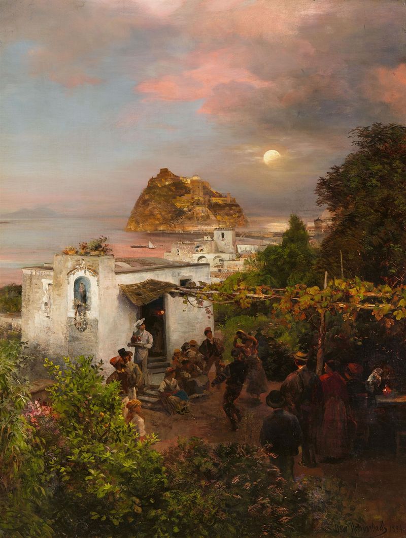 Paisaje de Ischia por Oswald Achenbach, óleo sobre lienzo