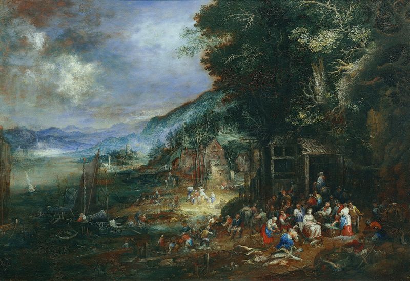 Oil on canvas by Johann Jakob Hartmann depicting turbulent ocean waves.