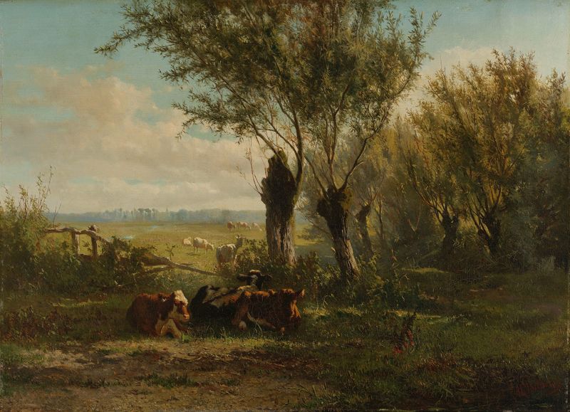 Meadow near Oosterbeek by Gerard Bilders, oil on canvas depicting a tranquil landscape with grass and soft light.