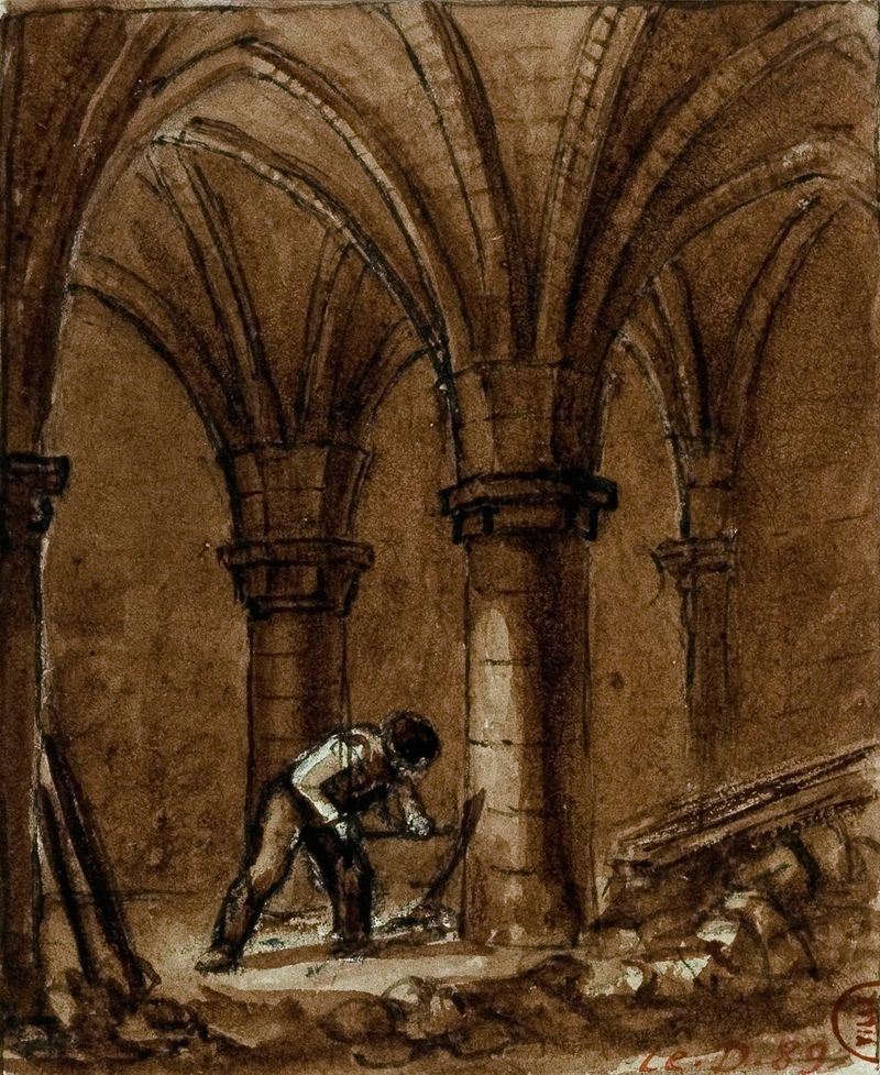 Luz de las velas iluminando los arcos de la capilla, arquitectura de Auguste-Sébastien Bénard, 1810