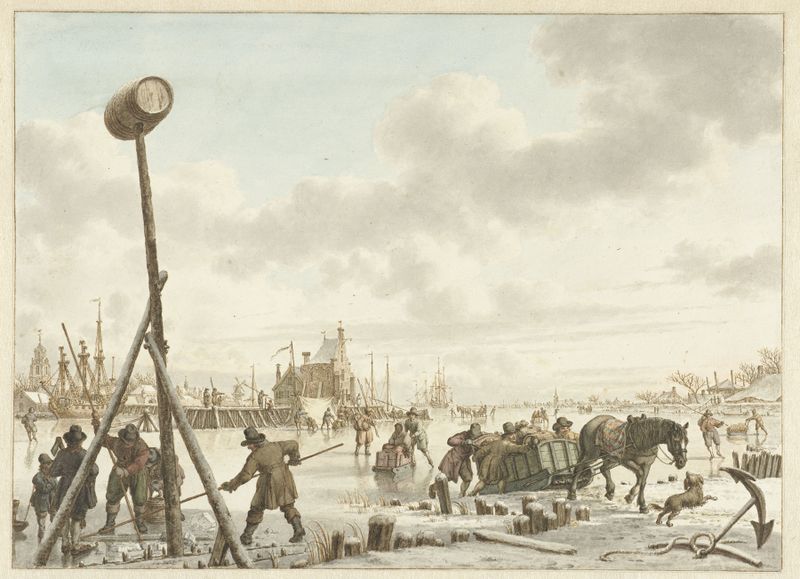 Genre scene depicting figures skating on ice, oil painting by Jacob Cats