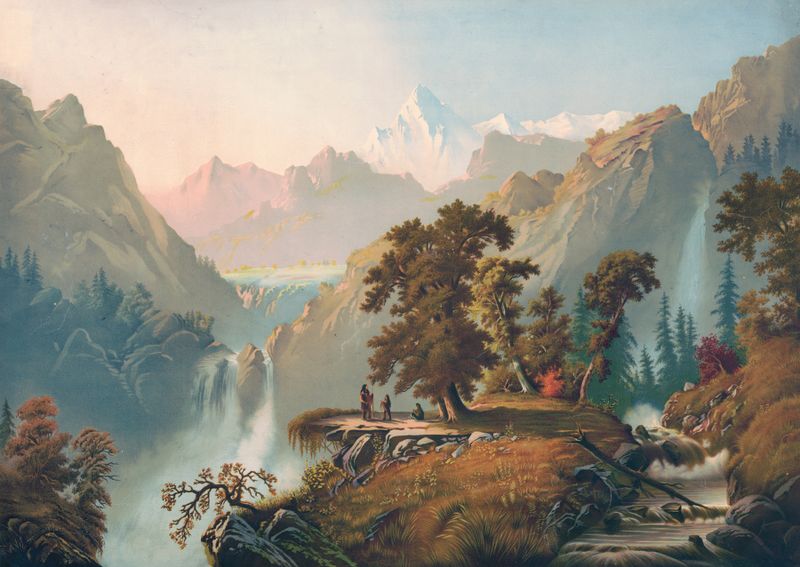 Paisaje de Freemont’s Peak con montañas y luz dorada, artista desconocido