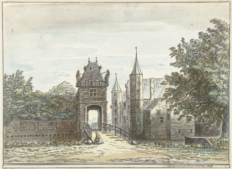 Het Huis te Zuylen by Jacob van Liender, oil on canvas, depicting a house surrounded by a garden.