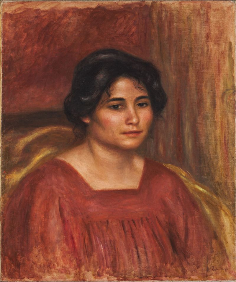 Retrato de una mujer en un vestido rojo, óleo sobre lienzo de Pierre-Auguste Renoir
