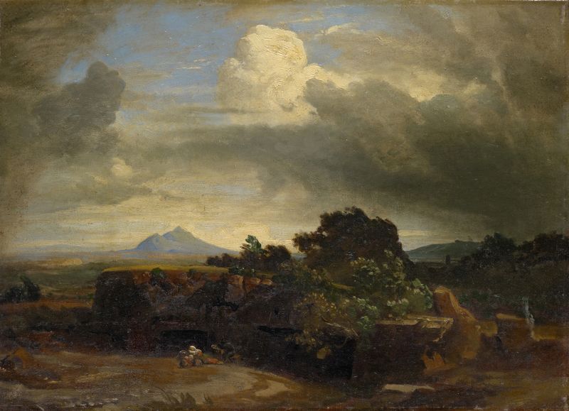 Paisagem com céu tempestuoso de Johann Wilhelm Schirmer, pintura a óleo