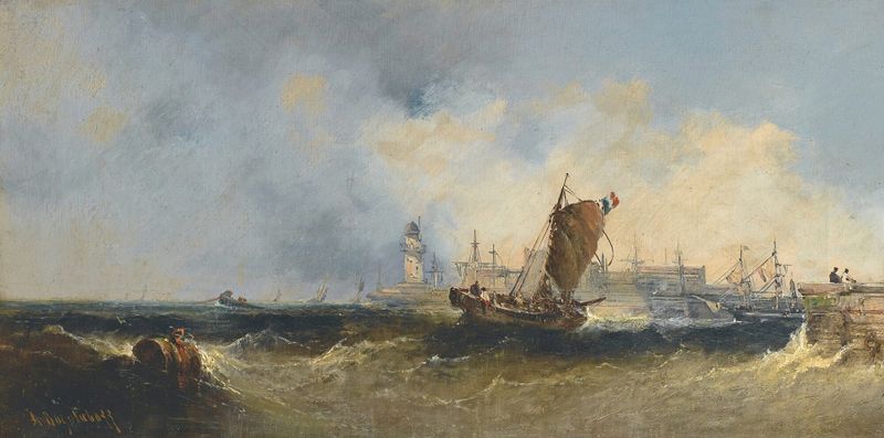 Marine scene with boats and waves, oil painting by Alexey Petrovich Bogolyubov