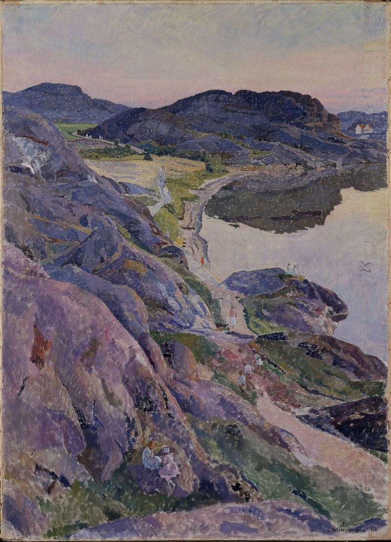 The Bögevik Road by Carl Wilhelmson, oil on canvas showing a winding road through lush greenery.