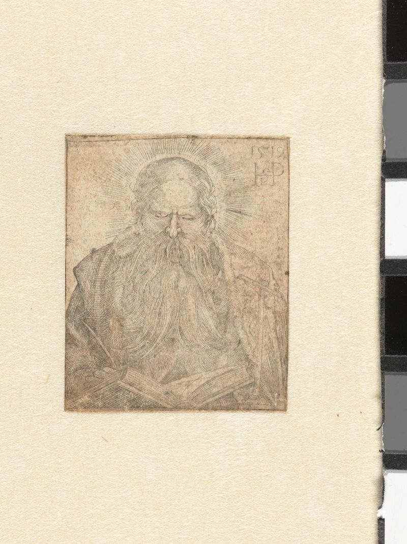 São Jerônimo escrevendo em um livro, gravura de Hans Sebald Beham