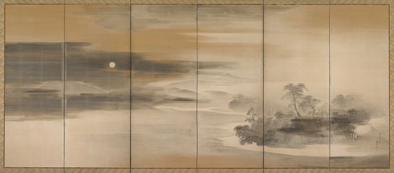 Summer Night by Maruyama Ōkyo, ink on silk, depicting a serene landscape with moonlit water.