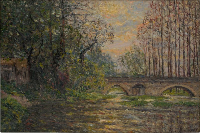 Soleil couchant sur le Loir, óleo sobre lienzo de Maxime Maufra que representa un atardecer sobre el río.