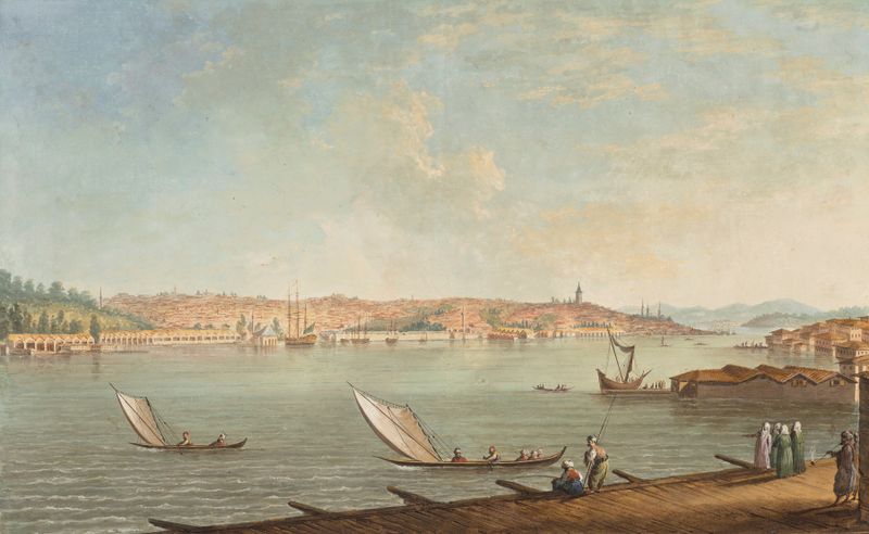 Paisagem do Bósforo com Istambul e a Torre de Galata, óleo de Giuseppe Maria Terreni