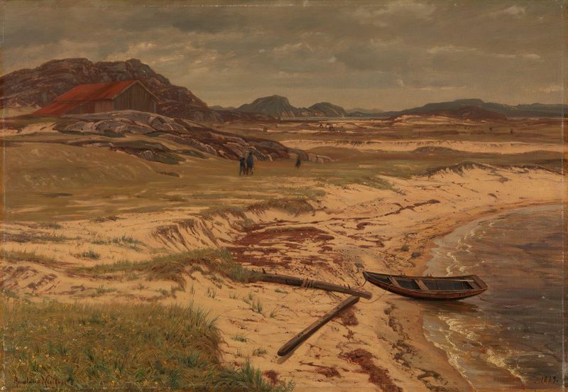 Paisaje con efectos de agua y luz de Amaldus Nielsen, óleo