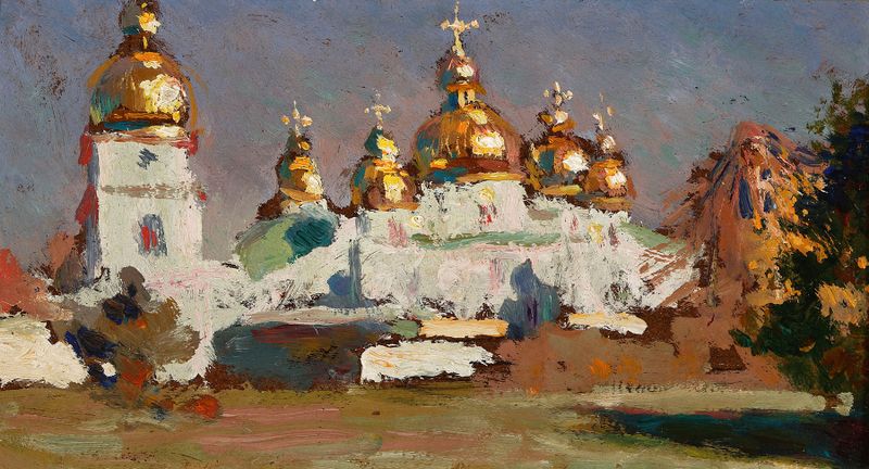 Pintura a óleo pós-impressionista da Igreja de São Miguel em Kiev por Jan Stanisławski