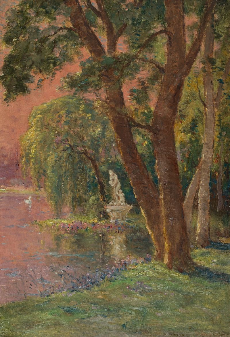 Oil painting by Marie-Joseph-Leon Clavel depicting Venus and Cupid at sunrise