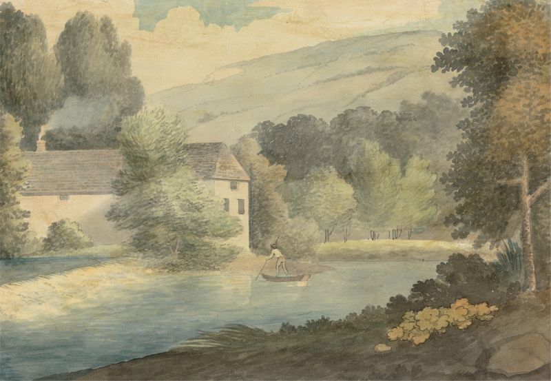 Oil on canvas by Edward Francis Burney depicting a boatman on a river.