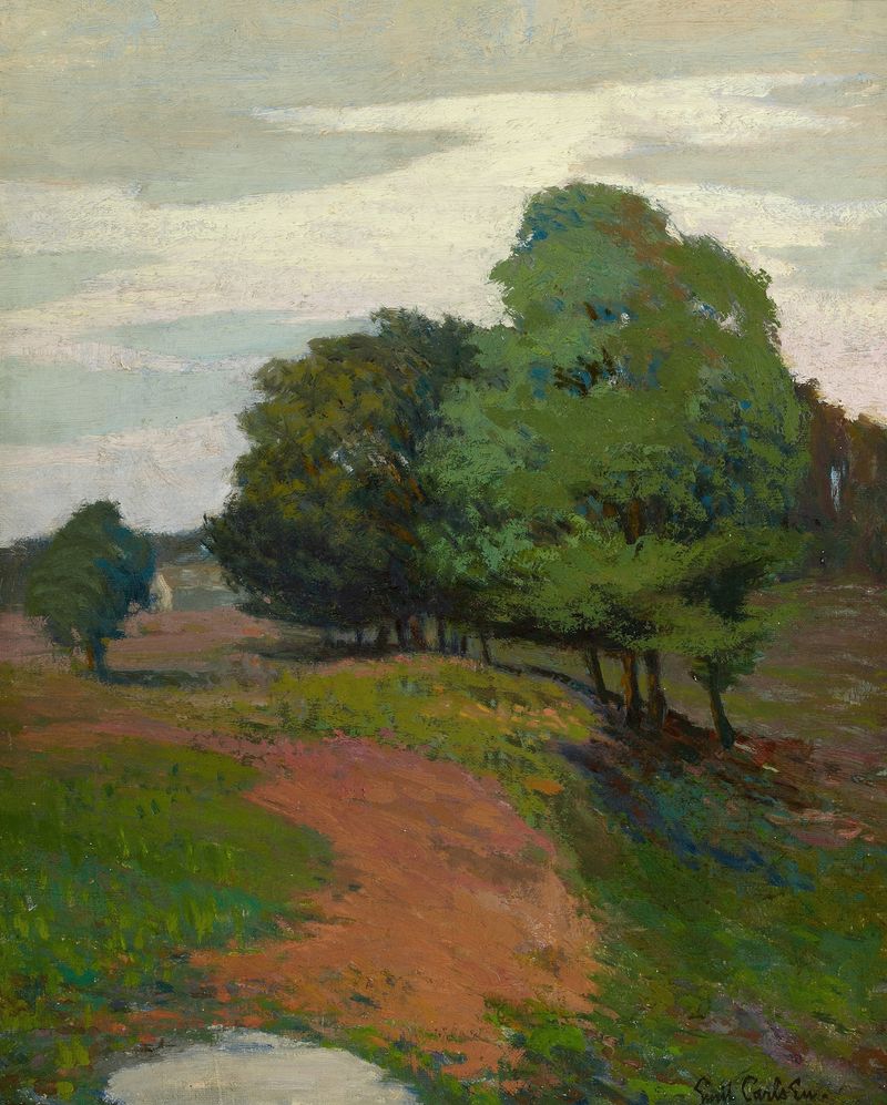 Landscape de Emil Carlsen, óleo sobre lienzo que representa colinas y montañas tranquilas