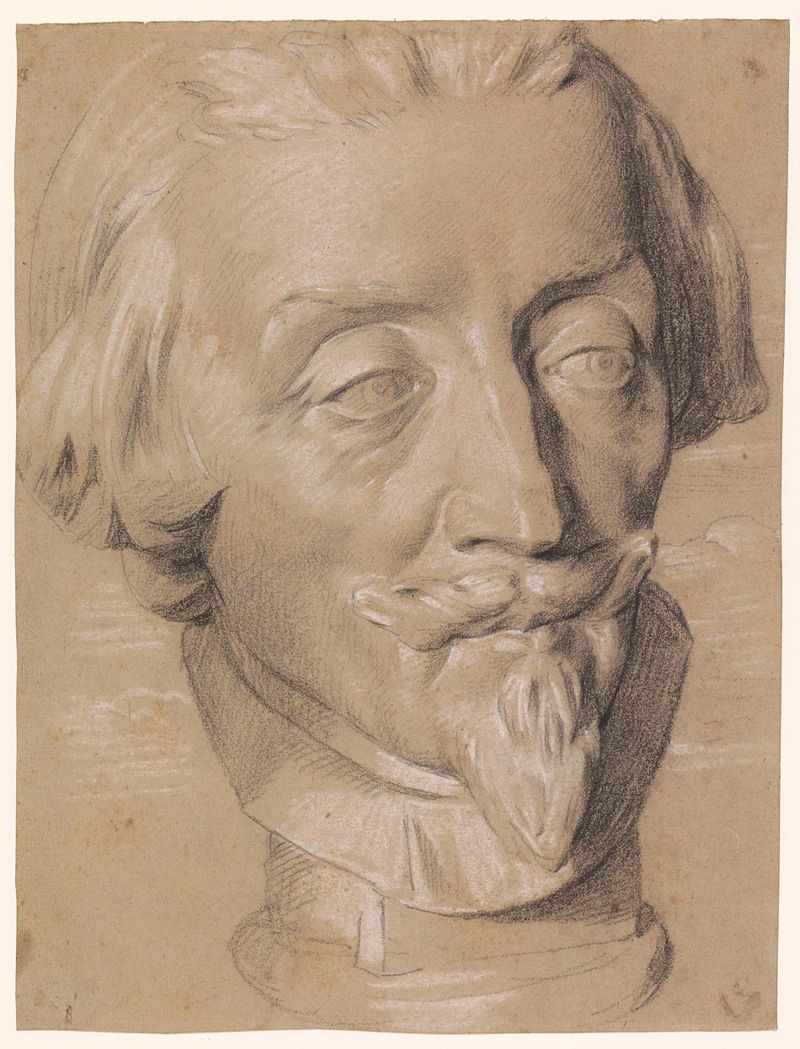 Buste van kardinaal Richelieu, um busto de papel de Unknown Artist mostrando detalhes intrincados e luz.
