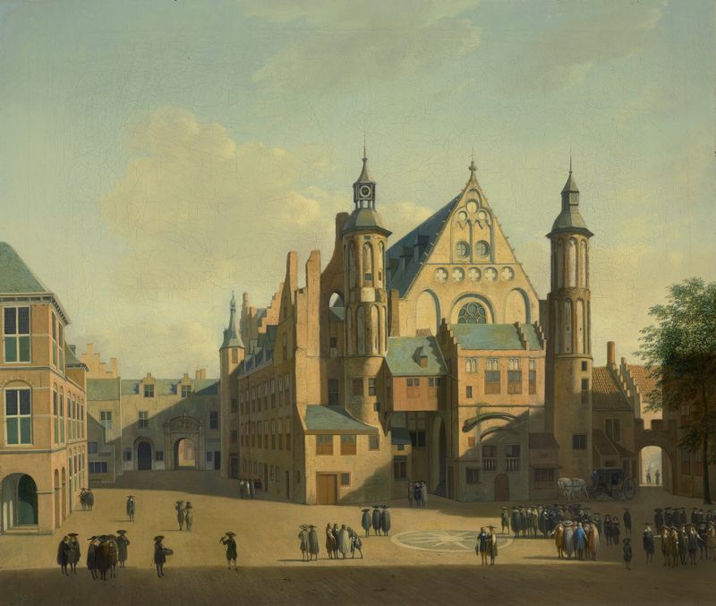 The courtyard of the Binnenhof with the Ridderzaal, oil on canvas by Gerrit Adriaensz. Berckheyde