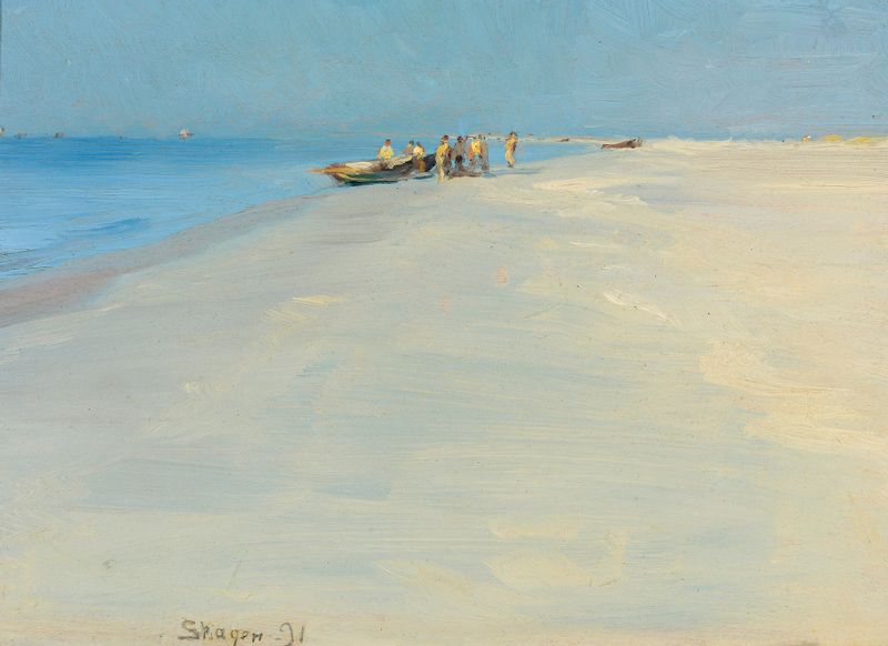 Fishermen on the beach at Skagen, oil painting by Peder Severin Krøyer
