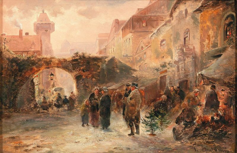 Escena de género de Emil Barbarini, que muestra luz de velas y una reunión festiva.