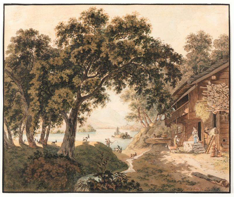 Paisaje impresionista con una casa junto a un lago, de Franz Niklaus König