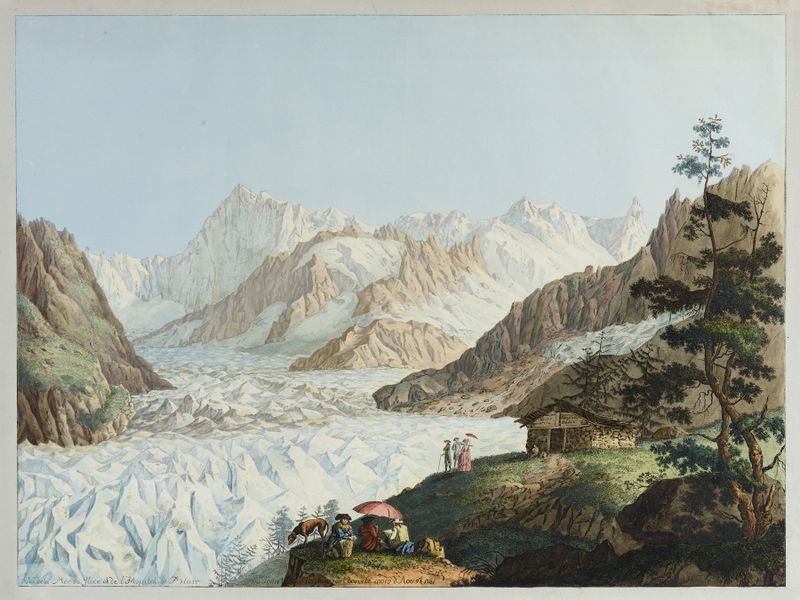 Landscape depicting a glacier and hospital, oil painting by Carl Ludwig Hackert