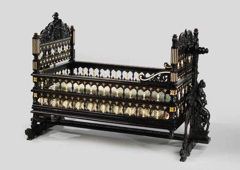 Berço Mughal feito de ébano e marfim, artista desconhecido