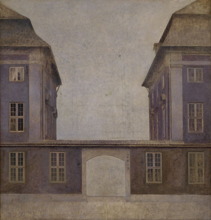 Architecture scene featuring The Buildings of the Asiatic Company by Vilhelm Hammershøi, oil painting