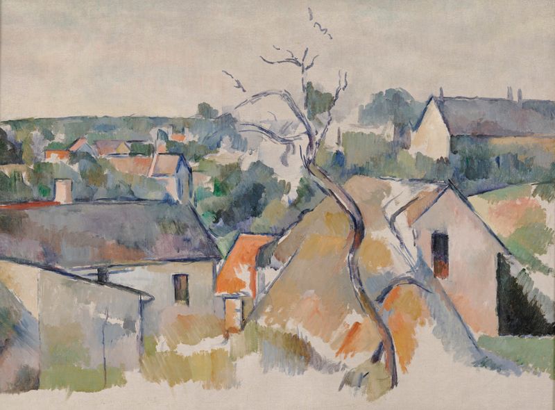 Techos bajo un cielo azul, pintura al óleo de Paul Cezanne