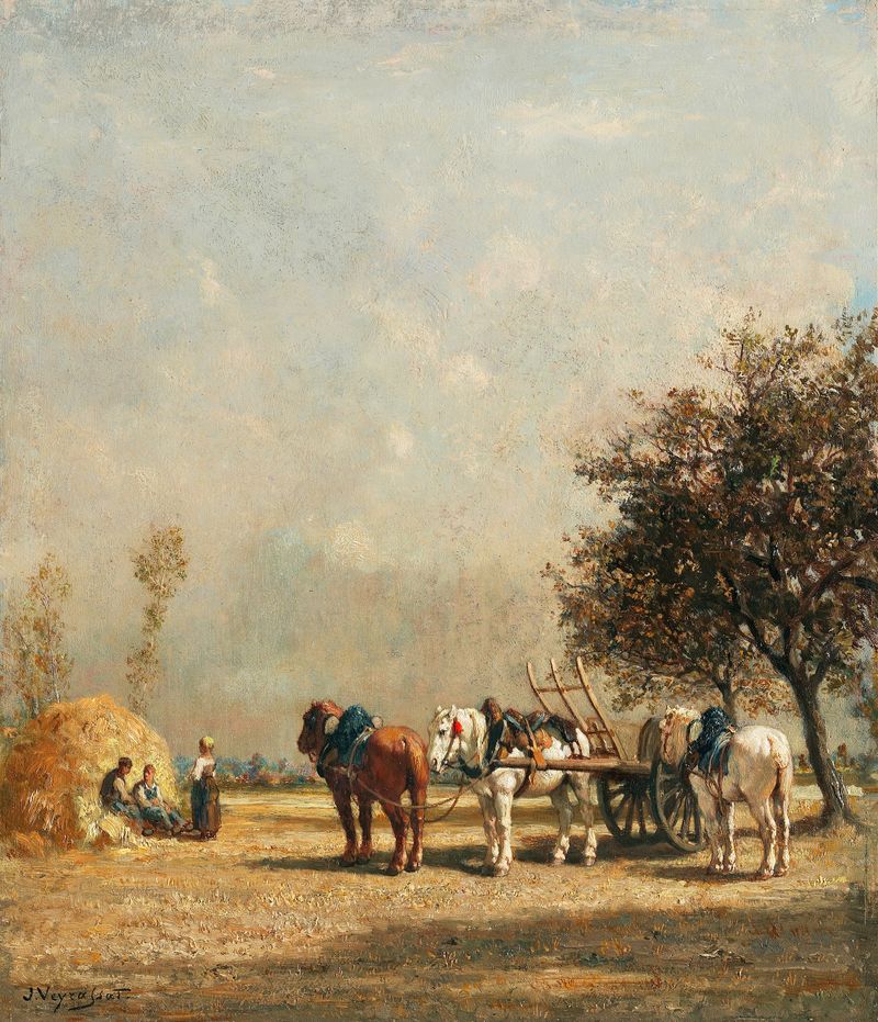 Landscape with a river and village by Jules-Jacques Veyrassat, oil painting