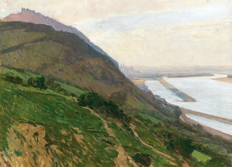 Landscape with a river and greenery by Carl Moll, Impressionism