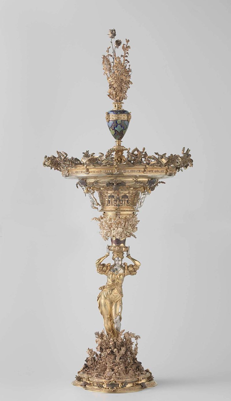 Table ornament by Wenzel Jamnitzer, metalwork featuring nature, flowers, and animals.