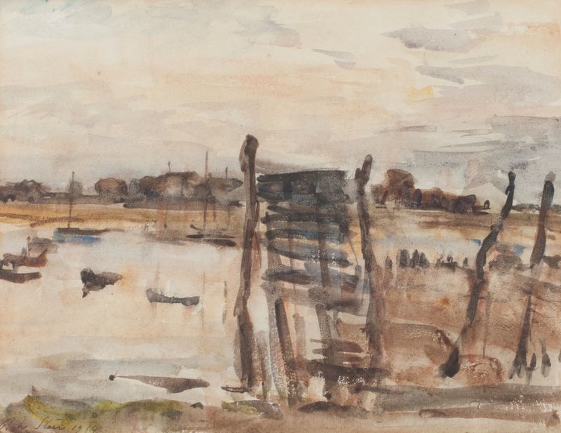 Marine scene with sea and horizon in oil on canvas by Philip Wilson Steer