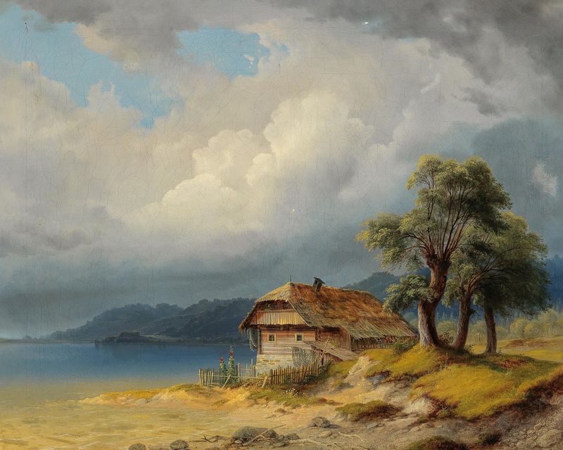 Fishing hut by Lake Wörthersee, oil on canvas by Markus Pernhart