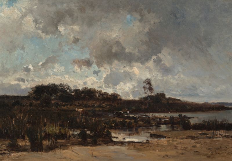 Paisagem com um lago cintilante de Jean Amédée Baudit, óleo