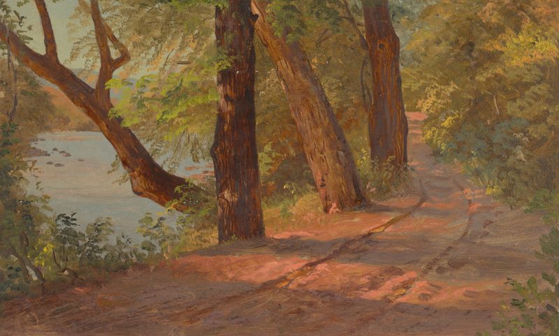 Landscape from North America (Road by a Lake) de Frederic Edwin Church, pintura a óleo