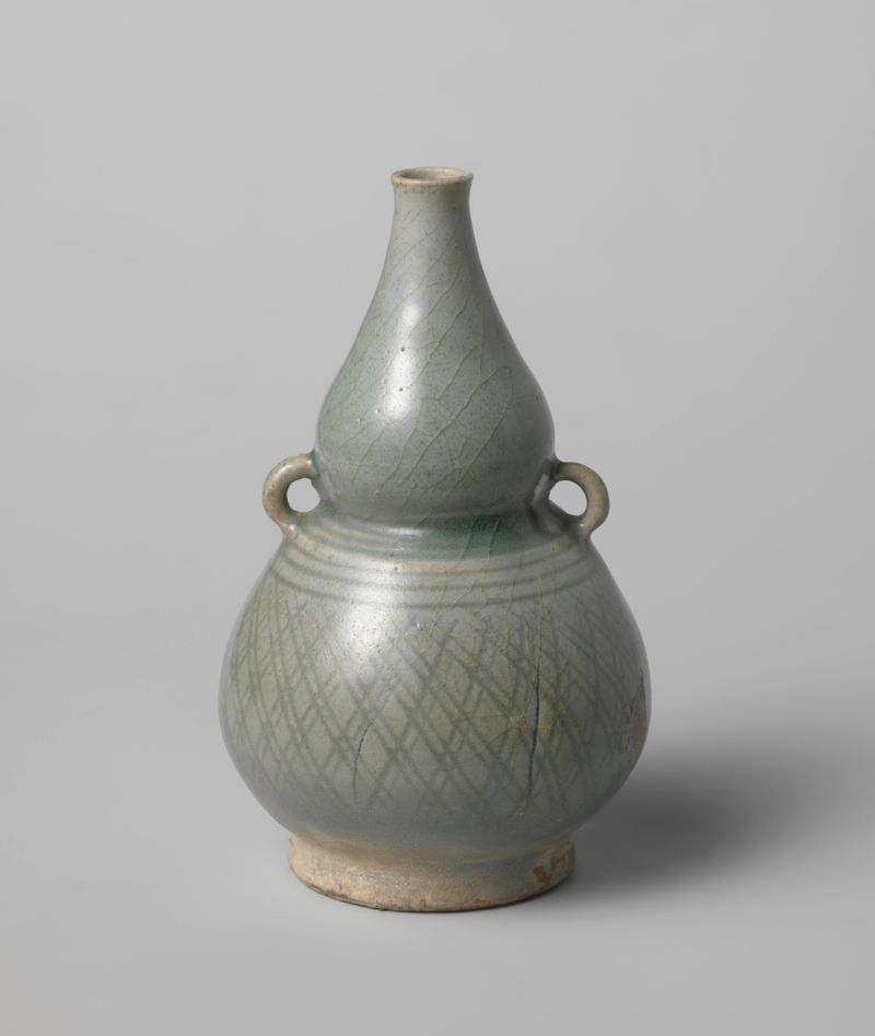 Vaso em forma de cabaça dupla com duas alças, cerâmica, artista desconhecido