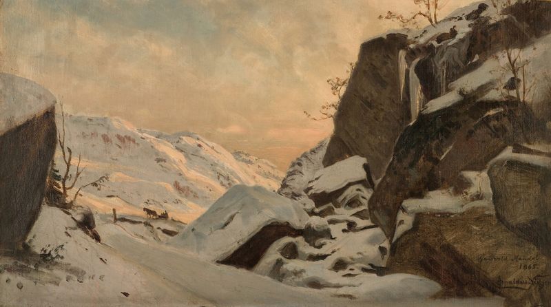 Paisaje de fiordo en Fra Tjensvold, Mandal de Amaldus Nielsen, pintura al óleo