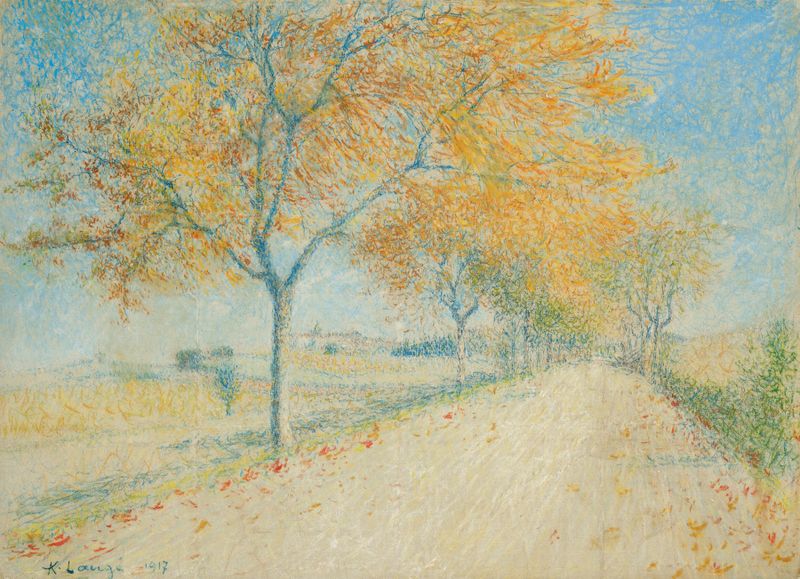 Route de Cailhau by Achille Laugé, oil painting depicting a winding pathway through trees.