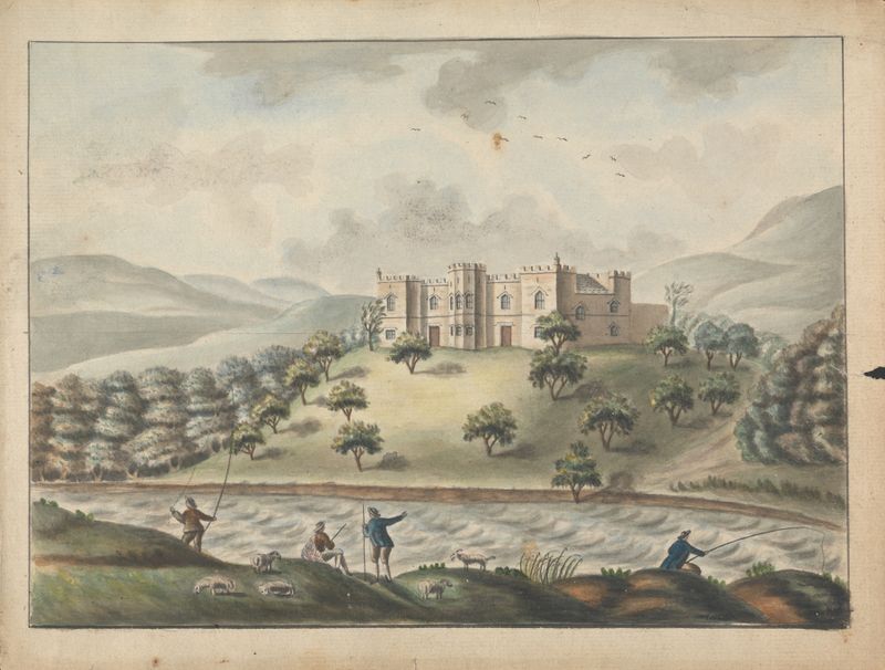 Kielder Castle by William Beilby, oil on canvas, features crumbling stonework and lush foliage.