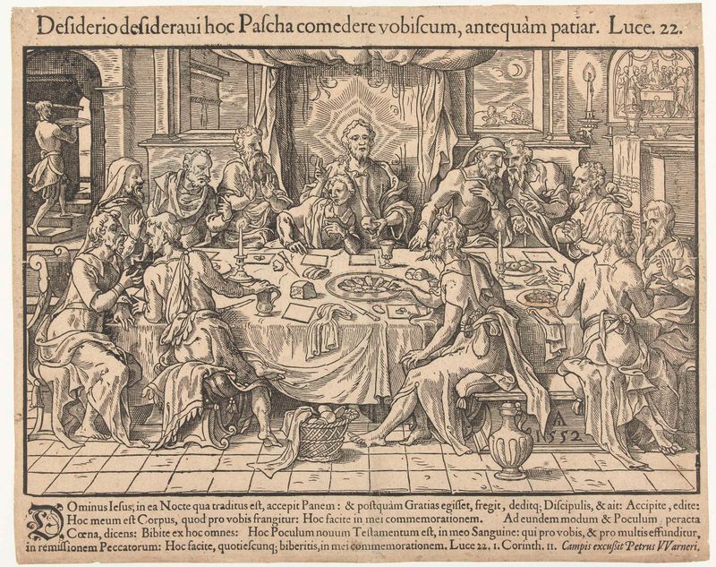 Religious scene of the Last Supper, etching on paper by Monogrammist AI